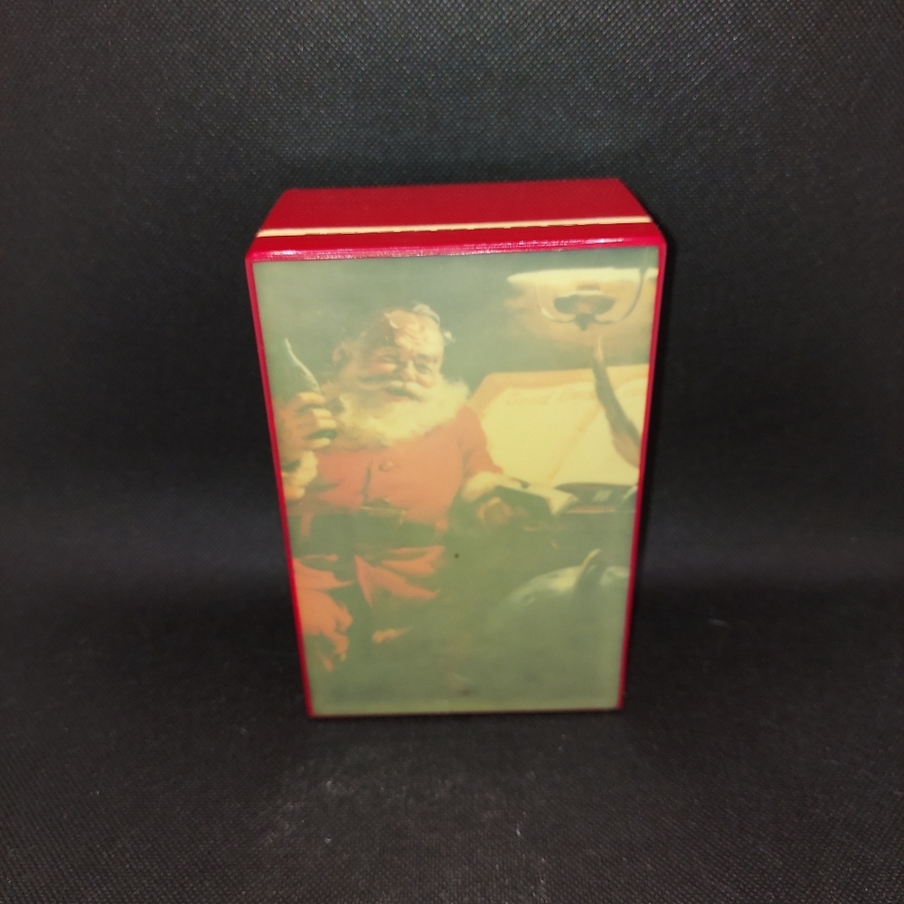 Hallmark Santa Music Box "Checking His List" plays "Silver Bells" 1991 Coca Cola